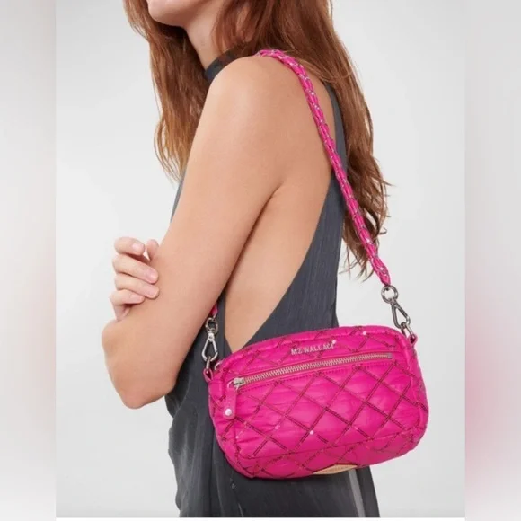 NWT MZ Wallace Mini Sequin Pink Quilted Crossbody Bag - Picture 2 of 9